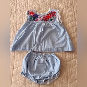 Blue Embroidered Kids top and bloomers Set - 3t